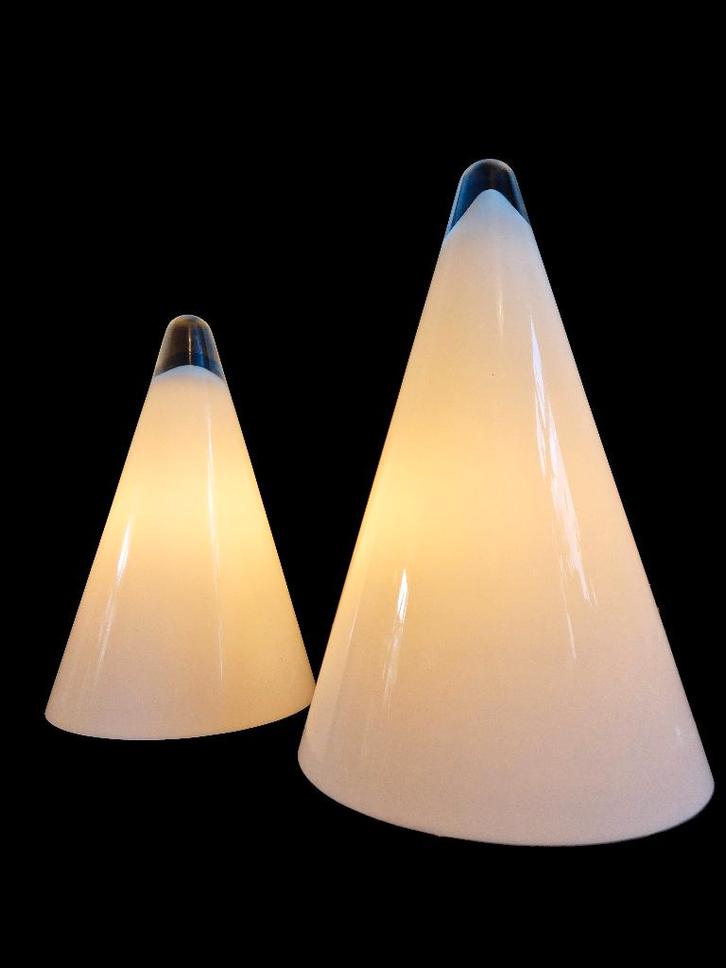 Schitterende set Ilu di Vetro opaline glazen design lampen., Huis en Inrichting, Lampen | Tafellampen, Gebruikt, Minder dan 50 cm