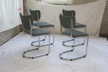4 Vintage Jaren '50 De Wit 2011 Chroom Stoelen Donkergrijs beschikbaar voor biedingen