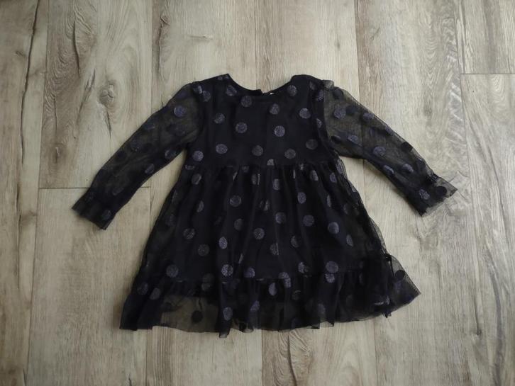 Prachtige zwarte Kerstjurk, feestjurk zilveren stippen 86/92, Kinderen en Baby's, Babykleding | Maat 86, Zo goed als nieuw, Meisje