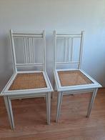 2 houten stoelen wit met webbing zitting, Huis en Inrichting, Stoelen, Ophalen, Gebruikt, Twee, Wit