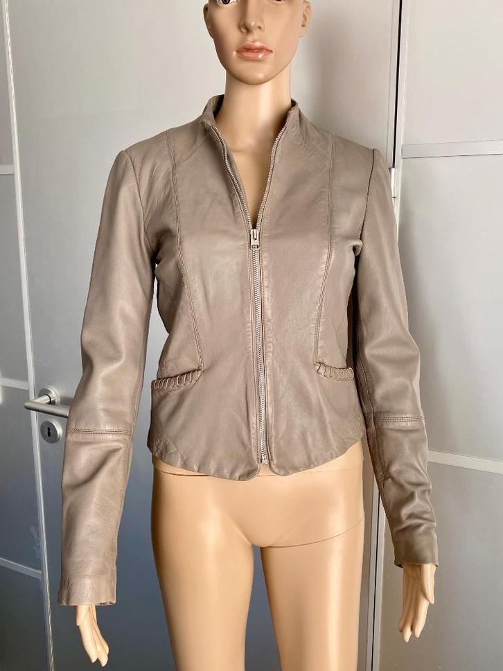 H801 Echt schapen-leren jasje mt. S=36 blazer colbert taupe, Kleding | Dames, Jasjes, Kostuums en Pakken, Zo goed als nieuw, Jasje