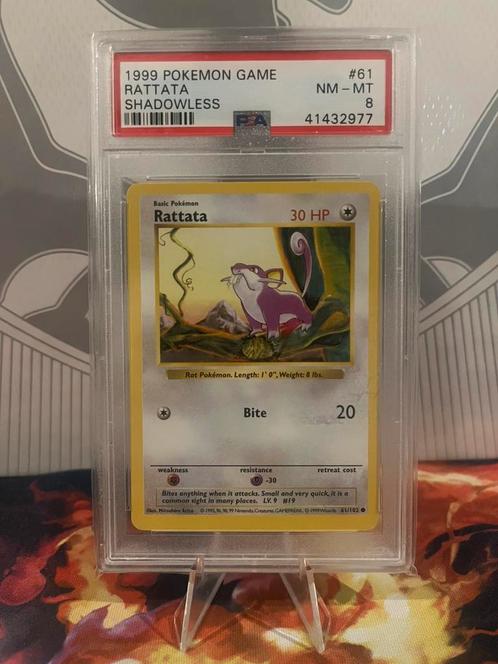 Rattata 61/102 shadowless | PSA 8 | Base set, Hobby en Vrije tijd, Verzamelkaartspellen | Pokémon, Zo goed als nieuw, Losse kaart