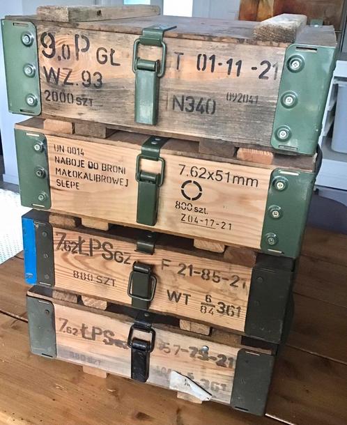 4 HOUTEN LEGER MUNITIE KISTEN, Huis en Inrichting, Woonaccessoires | Kisten, Zo goed als nieuw, Minder dan 50 cm, Ophalen
