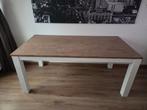 Mooie houten Eettafel met wit onderstel, acaciahout, Huis en Inrichting, Tafels | Eettafels, Ophalen, 50 tot 100 cm, Zo goed als nieuw