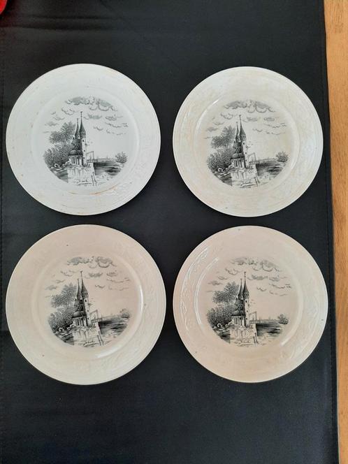 Vintage, antieke schotels, borden 4 stuks, Antiek en Kunst, Antiek | Servies los, Ophalen