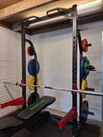Heavy duty Rack / olympische stang / gewichten, Sport en Fitness, Ophalen, Krachtstation, Rug, Zo goed als nieuw