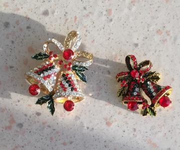 flonkerende goudkleurige strass /kristal broche Kerstklokjes beschikbaar voor biedingen