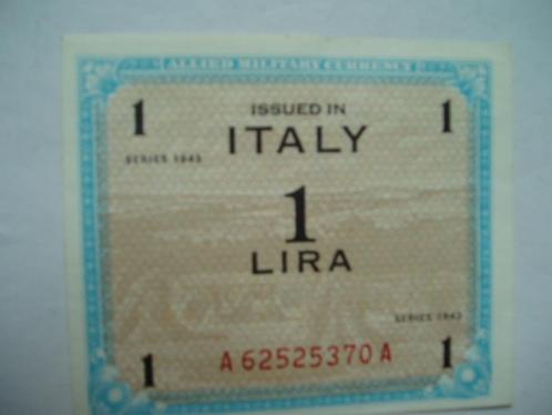 1158. Italië, AMC 1 lira 1943 UNC WW II., Postzegels en Munten, Bankbiljetten | Europa | Niet-Eurobiljetten, Los biljet, Italië