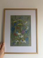 Bloemen lente schilderij in pastel incl lijst, Antiek en Kunst, Ophalen of Verzenden