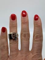 J611 Prachtige zilveren ring goudkleurig charm maat 16,5, Sieraden, Tassen en Uiterlijk, Ringen, Met strass, Goud, Ophalen of Verzenden