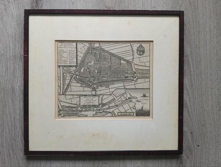 Plattegrond  Edam - kopergravure - 1743 - Isaak Tirion, Antiek en Kunst, Kunst | Etsen en Gravures, Ophalen of Verzenden