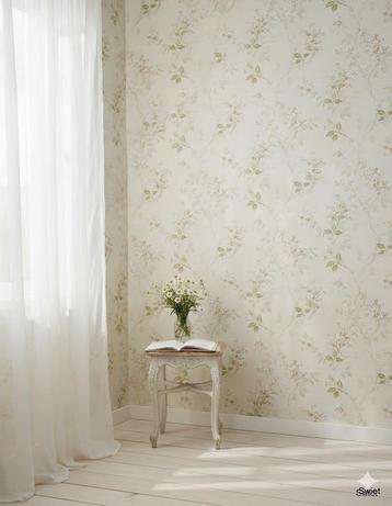 1717 Vintage bloemen behang licht crème pastel 70s swiet beschikbaar voor biedingen