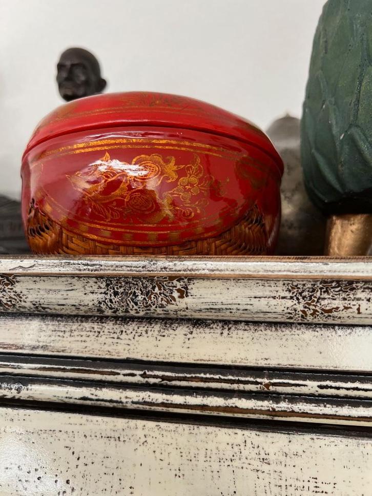 Chinese rode lakdoos Bamboe met hars handbeschilderd oud, Antiek en Kunst, Kunst | Niet-Westerse kunst, Ophalen of Verzenden