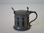 Antiek tinnen mosterdpot deksel pot duimrust blauw glas, Antiek en Kunst, Antiek | Tin, Ophalen of Verzenden