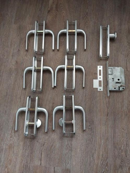 7 sets deurkrukken RVS, Doe-het-zelf en Verbouw, Hang- en Sluitwerk, Gebruikt, Klink of Kruk, Rvs, Ophalen of Verzenden