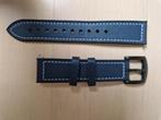 Blauw leren horlogebandje, wit stiksel, 20mm, Ophalen of Verzenden, Nieuw