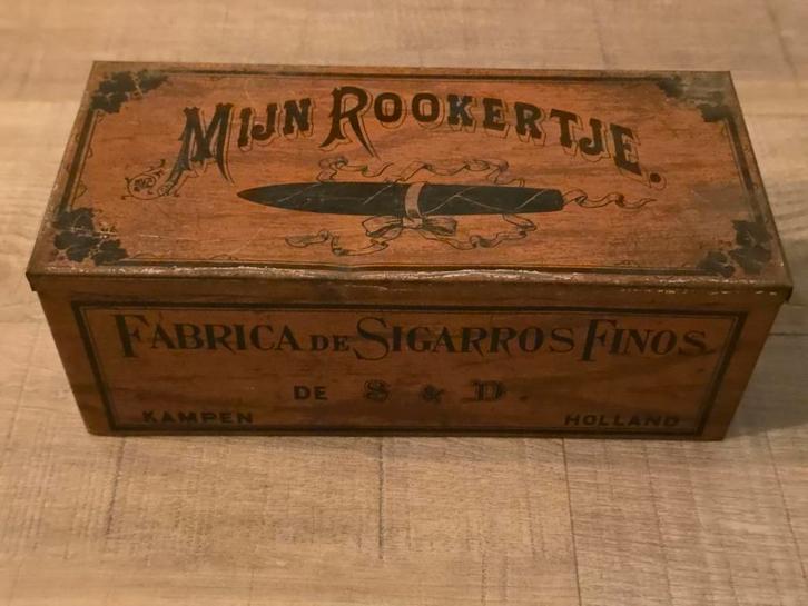 Zeer zeldzaam antiek groot Mijn Rookertje Sigarenblik 100st, Verzamelen, Blikken, Zo goed als nieuw, Overige, Ophalen of Verzenden
