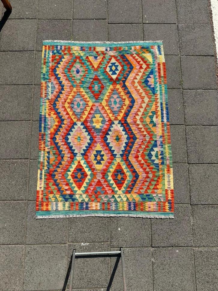 Handgeweven Kelim - Afghan Kilim tapijt 185x135 cm, Huis en Inrichting, Stoffering | Tapijten en Kleden, Zo goed als nieuw, 100 tot 150 cm