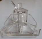 Kristallen art deco mosterd-setje met zilveren lepeltje, Antiek en Kunst, Ophalen of Verzenden