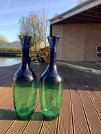 Vaas glas 100 cm hoog blauw groen, Ophalen, Blauw, 75 cm of meer, Glas