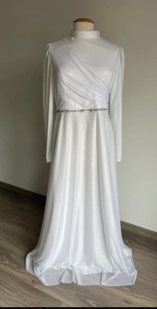 Witte glitter feest/bruiloft / verloving jurk, Kleding | Dames, Jurken, Zo goed als nieuw, Maat 38/40 (M), Wit, Onder de knie