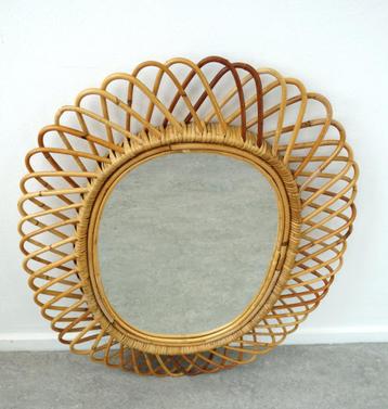Vintage bamboe spiegel ovaal Wicker rotan XXL Franco Albini beschikbaar voor biedingen