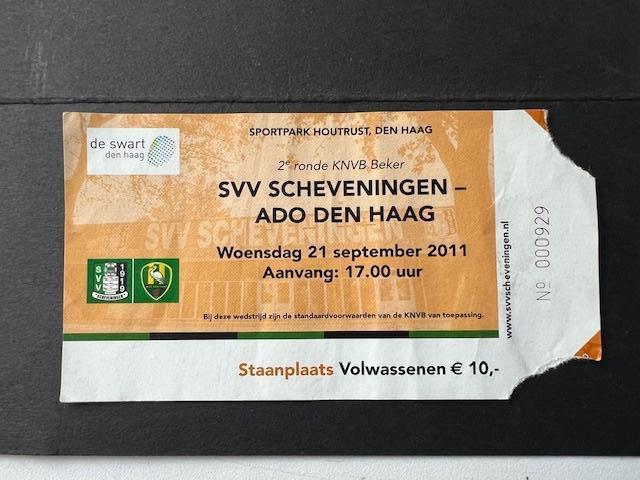 KNVB Beker kaartje SVV Scheveningen - ADO Den Haag 21-09-11, Verzamelen, Sportartikelen en Voetbal, Ophalen of Verzenden, Gebruikt