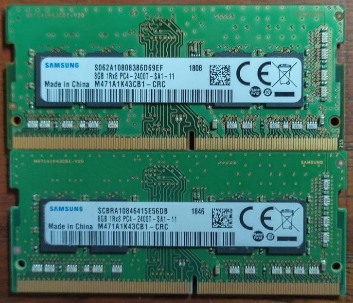 16GB DDR4 2x8GB PC4-19200 2400MHz Samsung Sodimm 1846 1808, Computers en Software, RAM geheugen, Gebruikt, Laptop, 16 GB, DDR4