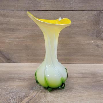 Vintage Murano Calla Lelie glas geel groene bloemenvaas beschikbaar voor biedingen
