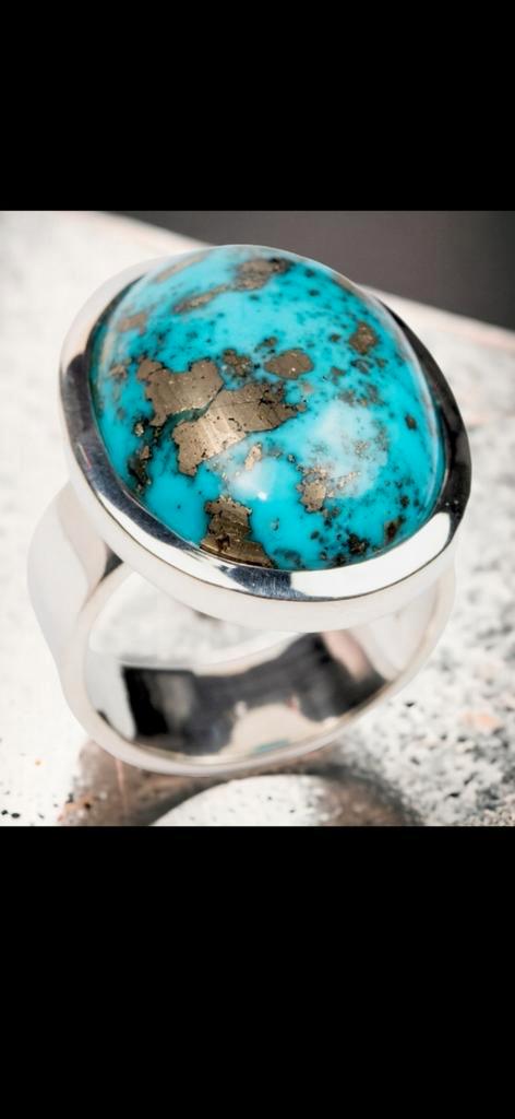 Nishapur Turquoise ring van 925 sterling zilver., Sieraden, Tassen en Uiterlijk, Ringen, Nieuw, Dame of Heer, 20 of groter, Blauw