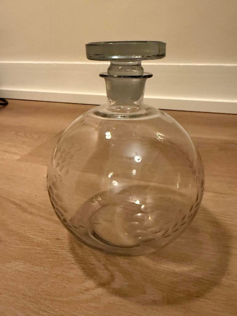 Glazen Karaf/Decanteerder met Stop en Gegraveerd Patroon, Ophalen of Verzenden