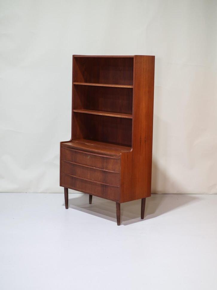 Boekenkast secretaire lades vintage Deens teak, Huis en Inrichting, Kasten | Boekenkasten, Zo goed als nieuw, 50 tot 100 cm, 150 tot 200 cm