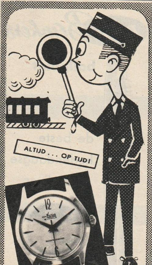 Retro reclame 1957 Avia horloge conducteur NS treinen, Verzamelen, Retro, Overige typen, Verzenden