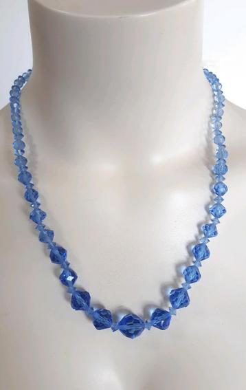 Oude Ketting Blauw Facet Geslepen Glas. GRATIS Verzending.  beschikbaar voor biedingen