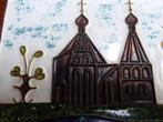Koperen plaquette met emaille afbeelding, Rusland, Antiek en Kunst, Ophalen of Verzenden