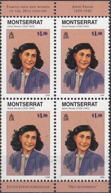 Montserrat - 1998 - Anne Frank -8-   Blok van 4 - Portret beschikbaar voor biedingen