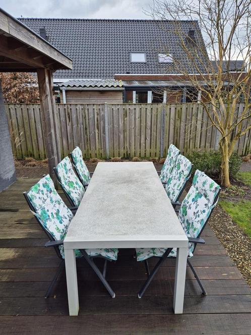 Tuintafel 240 cm met 6 stoelen met kussens, Tuin en Terras, Tuinsets en Loungesets, Gebruikt, Aluminium, Ophalen