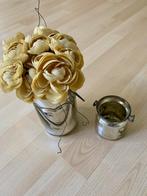 Cadeautip! Leuk setje zilverkleurige vaasjes met hartjes, Gebruikt, Overige kleuren, Ophalen of Verzenden, Glas