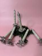 Set 6 vintage ornamenten glas kaars op clip creme zilver, Diversen, Kerst, Ophalen of Verzenden, Zo goed als nieuw