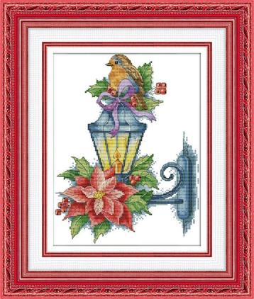 # Compleet borduurpakket; The bird on the lamp # beschikbaar voor biedingen