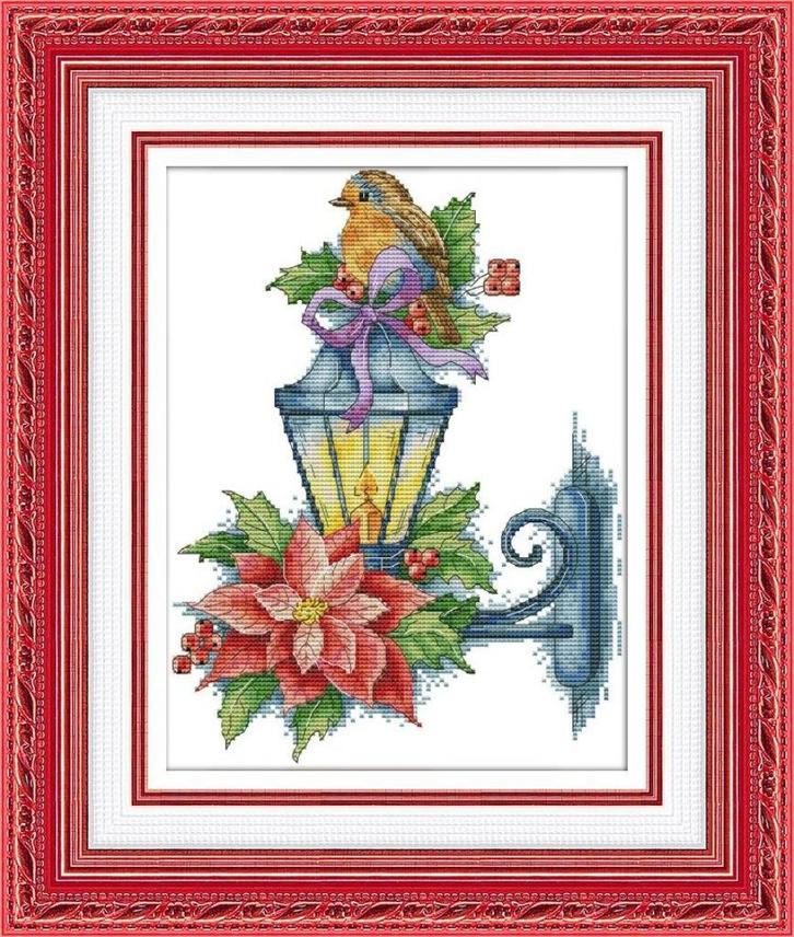 # Compleet borduurpakket; The bird on the lamp #, Hobby en Vrije tijd, Borduren en Borduurmachines, Nieuw, Borduurpakket, Handborduren