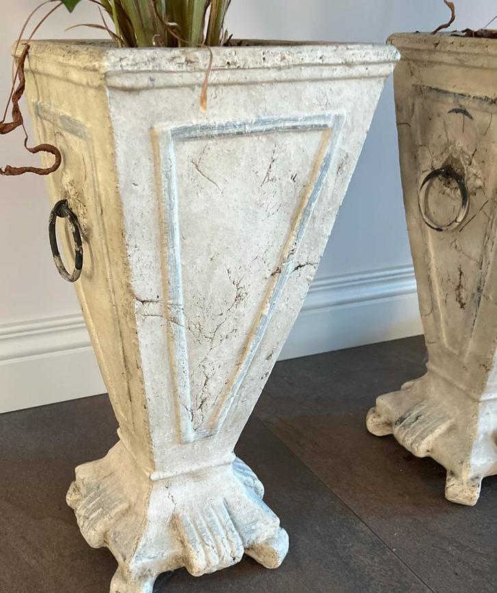 Vintage Bloempot / Plantenbak, Tuin en Terras, Bloempotten, Gebruikt, Beton, Binnen, 40 tot 70 cm, Minder dan 25 cm, Vierkant