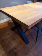 Eiken eettafel met stalen x poot, Huis en Inrichting, Tafels | Eettafels, Ophalen, 200 cm of meer, 50 tot 100 cm, Zo goed als nieuw