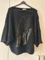Zwarte angora trui met met pailletten en crêpe, maat 44, Ophalen of Verzenden, Zo goed als nieuw, Maat 42/44 (L), Zwart