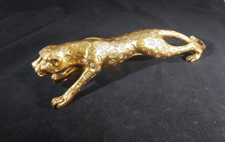 Gouden Luipaard Beeld - 30 cm, Verzamelen, Beelden en Beeldjes, Zo goed als nieuw, Dier, Ophalen of Verzenden