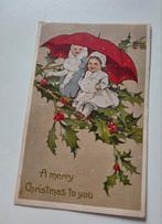 Jongen en meisje onder paraplu op hulsttak, Verzenden, Ongelopen, Feest(dag)