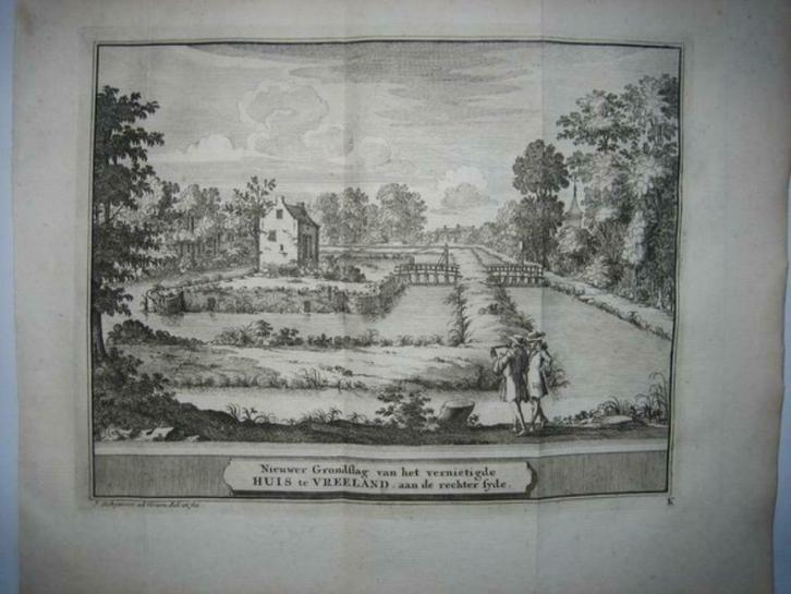 056/ Vreeland  Grondslag van het Huis Kopergravure 1736, Antiek en Kunst, Kunst | Etsen en Gravures, Ophalen of Verzenden
