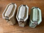 3x Vintage emaille lunchbox lunchtrommel gewolkt geel groen, Antiek en Kunst, Ophalen of Verzenden