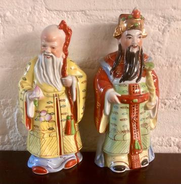 2 Antieke Oosterse porseleinen beeldjes. Shou Xing. beschikbaar voor biedingen
