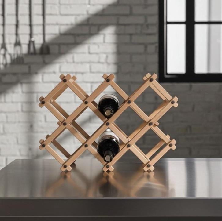 Vintage wijnrek opklapbaar 00040, Huis en Inrichting, Woonaccessoires | Wijnrekken, Gebruikt, 75 cm of meer, Hout, 5 tot 15 flessen